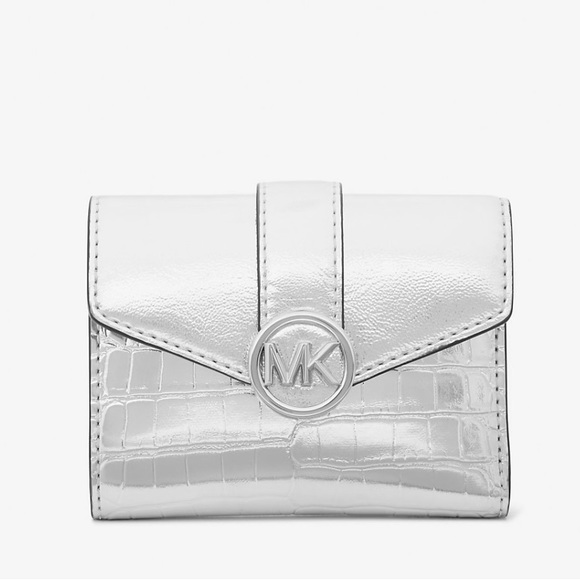 Michael Kors : Silver Metallic Crocodile Embossed Tri-Fold Envelope Wallet | NWT - Picture 2 of 6